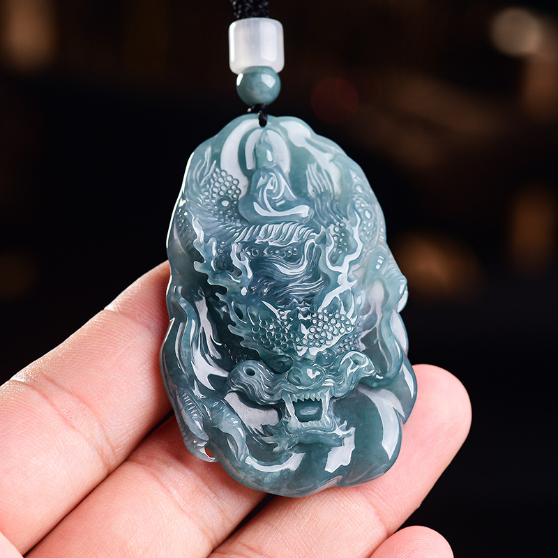 Vintage Fashion Accessories - Natural Burmese Jadeite Dragon Pendant Necklace