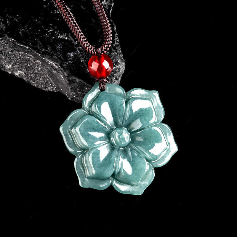 Vintage Fashion Accessories - Burmese Jadeite Flower Pendant Necklace Stone