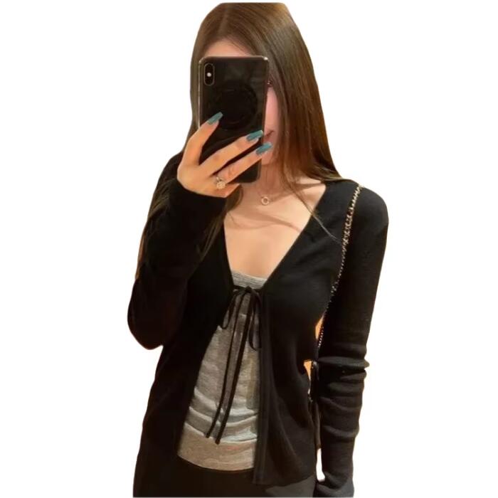 Vintage Fashion Postcards - Women's Knitting Thin Long Sleeve Cardigan