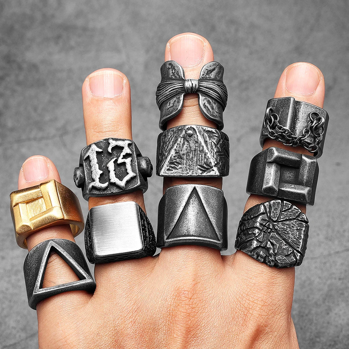 Retro Triangle Men Rings Stain - Vintage Fashion Newtown 评论和价格