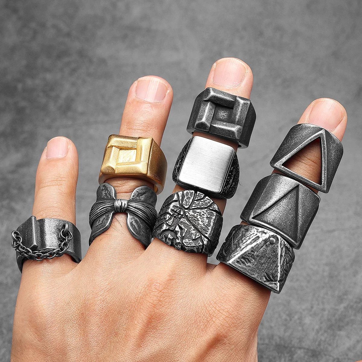Retro Triangle Men Rings Stain - Vintage Fashion Newtown 评论和价格
