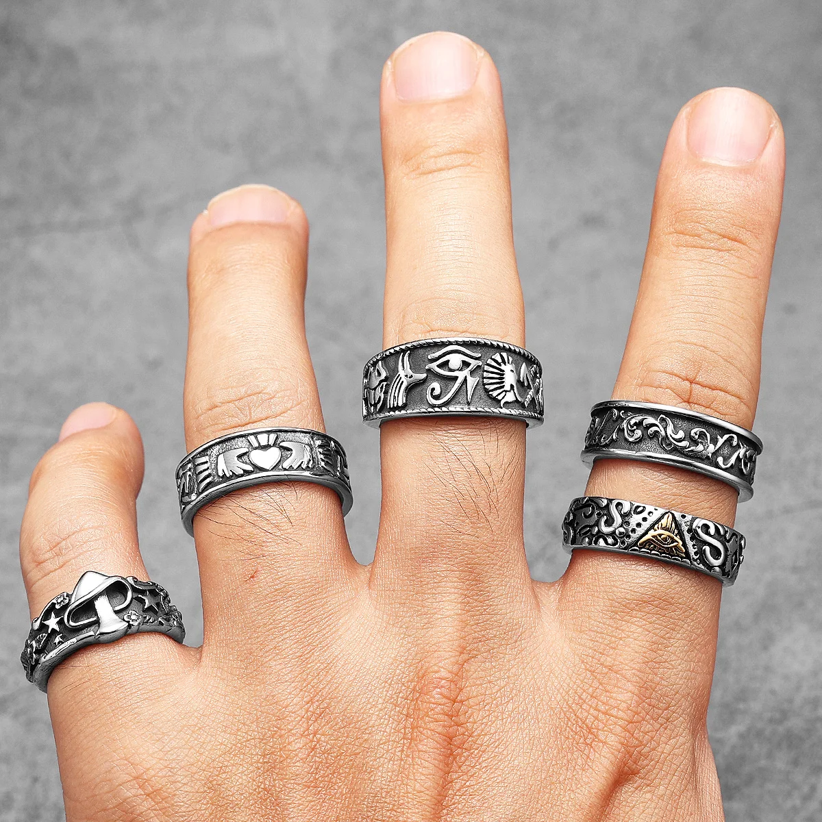 Mushroom Star Men Rings Stainl - Vintage Fashion Newtown 评论和价格