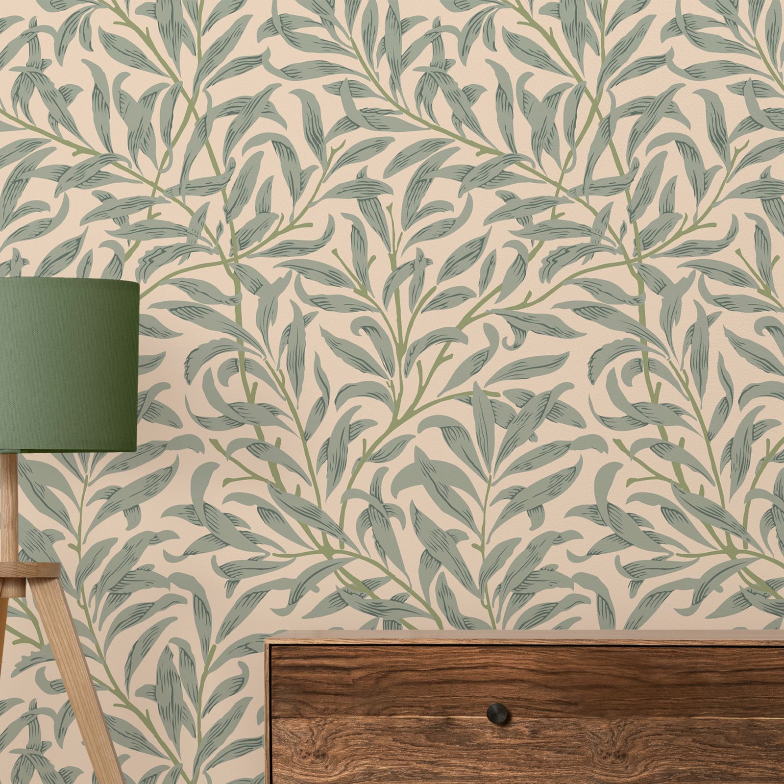 Green Leaf Wallpaper,Beige Col - Vintage Fashion Wallpaper 评论和价格