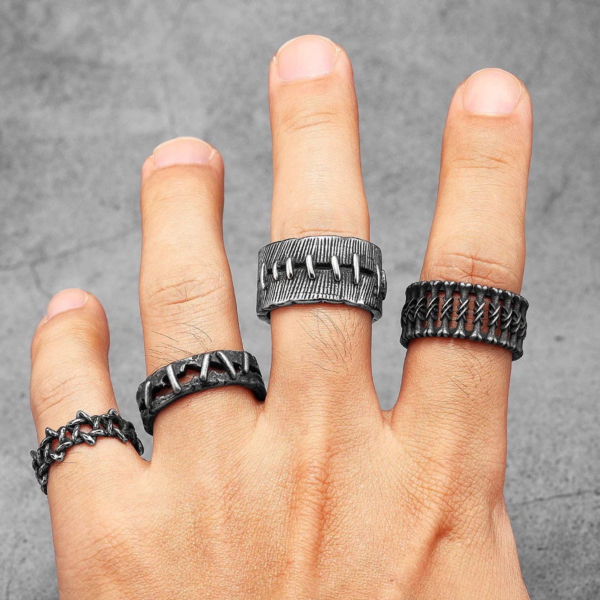 Retro Suture Men Rings Stainle - Vintage Fashion Newtown 评论和价格